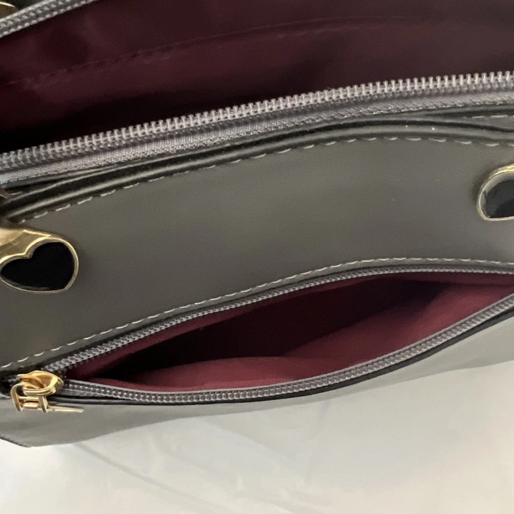 Danbaoly Handbag Shoulder Crossbody Gray Purse 9.5‎ X 7 X 4 Faux Leather Hearts